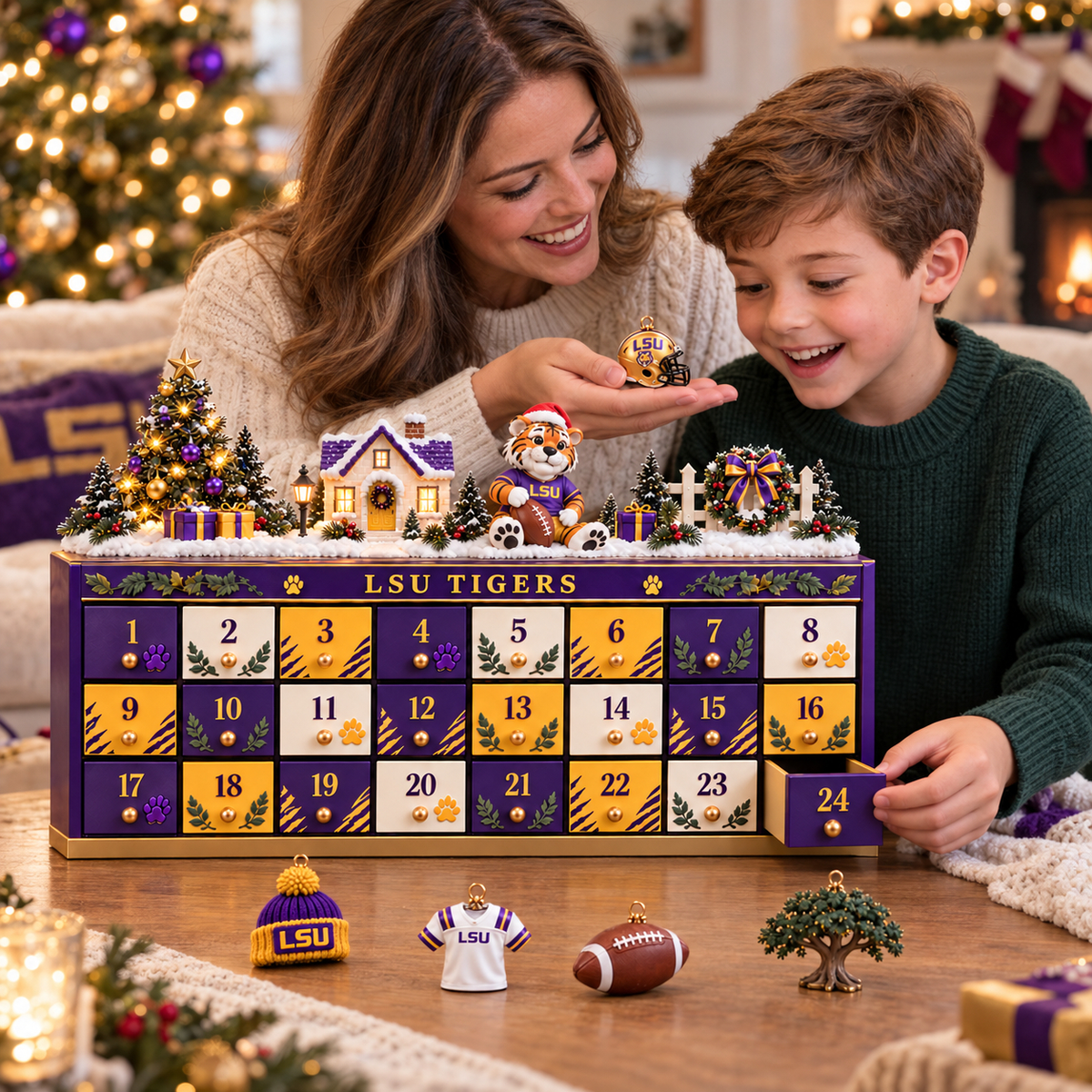 Premium LSU Christmas Wooden Advent Calendar TTMH